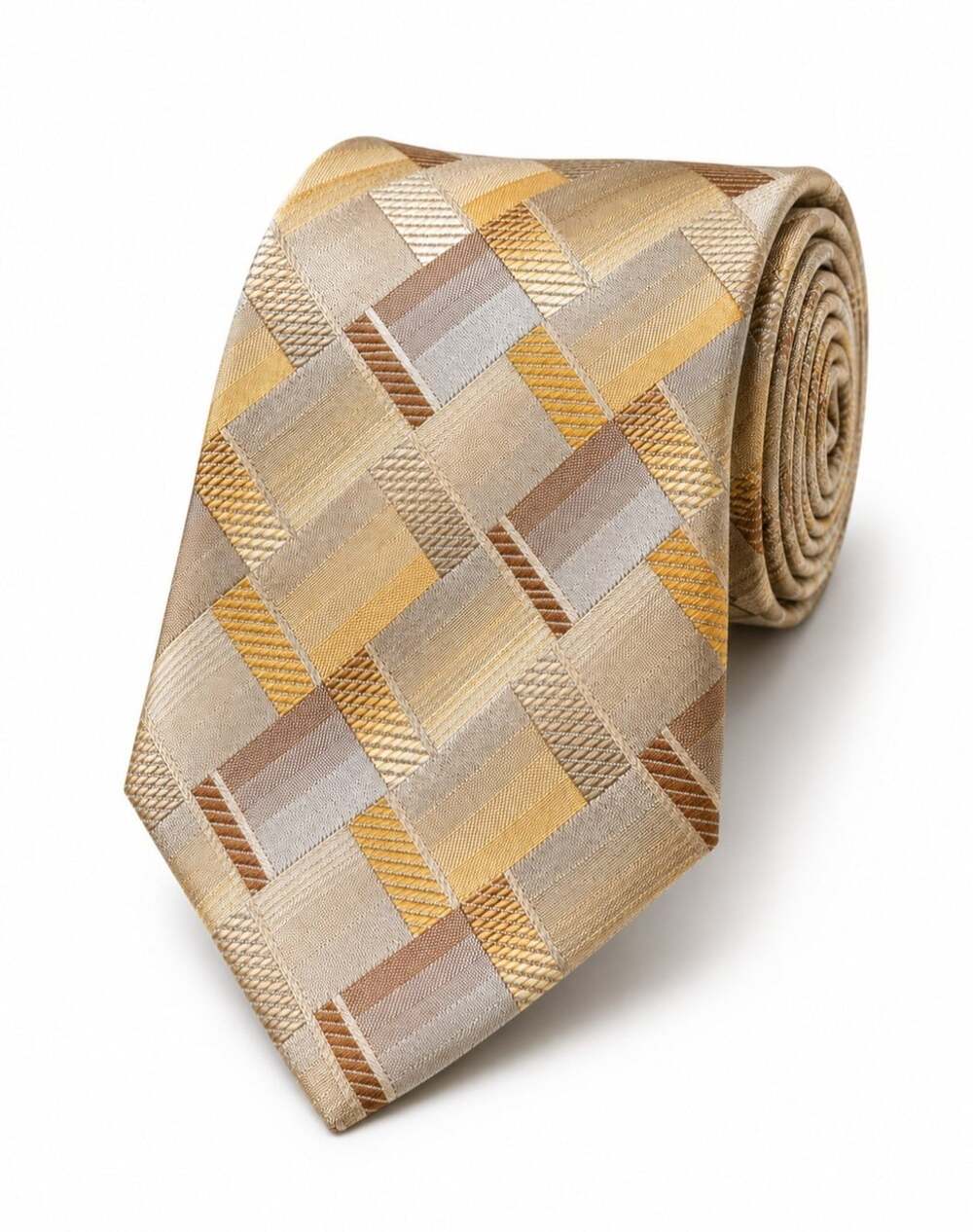Concepts by Claiborne Men's Geometric Necktie Gold Taupe Brown Woven 57x3.5
